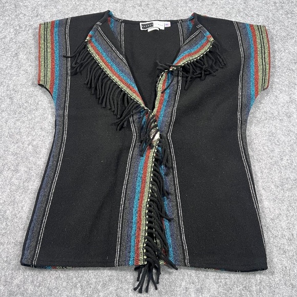 Rhonda Stark Sweaters - Vintage Rhonda Star Western Wool Blend Fringed Poncho Sweater Women's Size XS/S